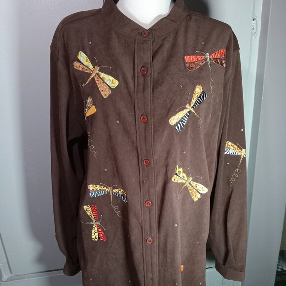 The Quacker Factory Dragonfly Long Sleeve Brown - Picture 1 of 9